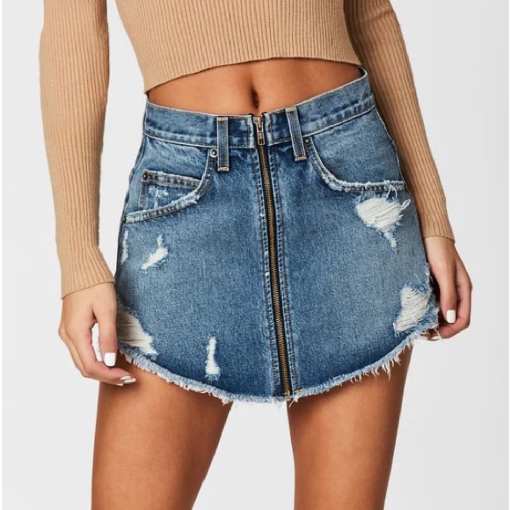 Denim Jean Zip Front Skirt